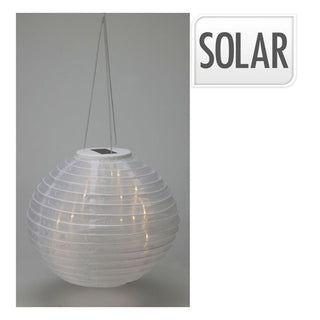 LED Oriental Garden Lantern | Solar Powered White Outdoor Hanging Light - 28cm