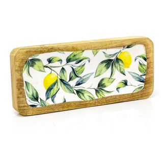 Lemon Orchard Handcrafted Enamelled Mango Wood Serving Platter Sharing Board