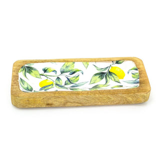 Lemon Orchard Handcrafted Enamelled Mango Wood Serving Platter Sharing Board