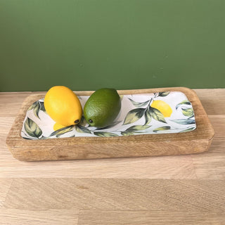 Lemon Orchard Handcrafted Enamelled Mango Wood Serving Platter Sharing Board