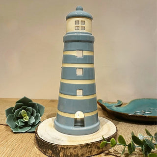 Lighthouse Tealight Holder | Ceramic Nautical Candle Holder Ornament - 19cm