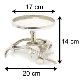 Majestic Aluminium Stag Antlers Candle Holder | Silver Metal Pillar Candlestick Decoration | Christmas Wedding Table Centerpiece