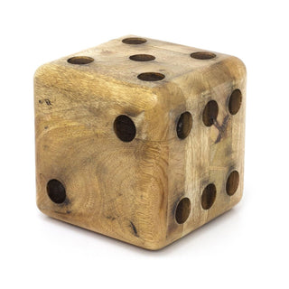 Mango Wood Dice Shaped Doorstop | Novelty Chunky Cube Wooden Door Stopper - 15cm