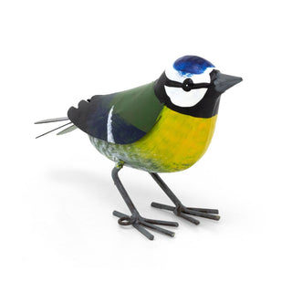 Metal Blue Tit Garden Ornament | Fence Topper Bird Statue for Outdoors - 11cm