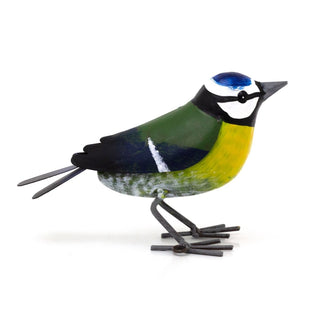 Metal Blue Tit Garden Ornament | Fence Topper Bird Statue for Outdoors - 11cm
