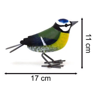 Metal Blue Tit Garden Ornament | Fence Topper Bird Statue for Outdoors - 11cm