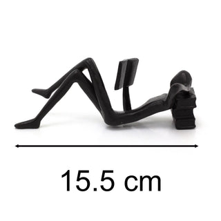Metal Reading Statue | Reader Figurine Sculpture Lying Down with Books - 16cm