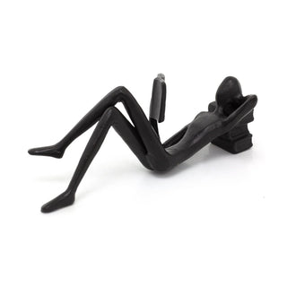Metal Reading Statue | Reader Figurine Sculpture Lying Down with Books - 16cm
