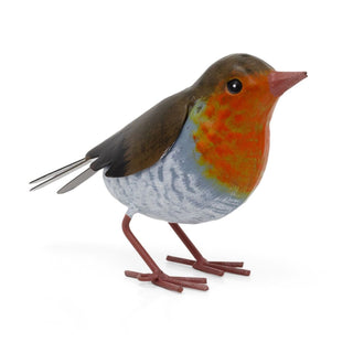 Metal Robin Garden Ornament | Fence Topper Bird Statue for Outdoors - 12cm