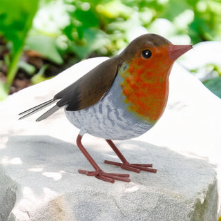 Metal Robin Garden Ornament | Fence Topper Bird Statue for Outdoors - 12cm
