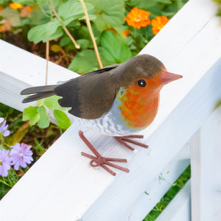 Metal Robin Garden Ornament | Fence Topper Bird Statue for Outdoors - 12cm
