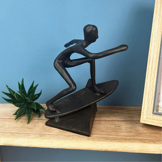 Metal Surfer Statue | Minimalist Surfing Sculpture Surfer Figurine - 12cm
