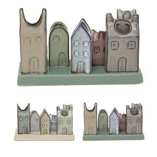 Mini Ceramic House Bud Vases | Rustic Flower Pots Glazed Posy Vases on Plinth