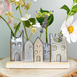 Mini Ceramic House Bud Vases | Rustic Flower Pots Glazed Posy Vases on Plinth