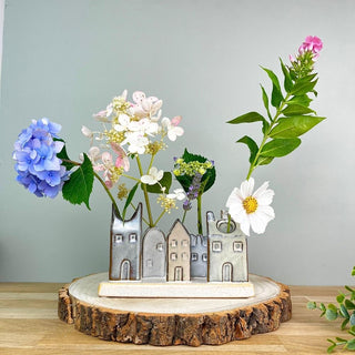 Mini Ceramic House Bud Vases | Rustic Flower Pots Glazed Posy Vases on Plinth
