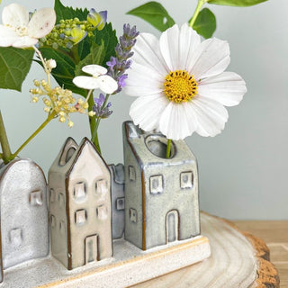 Mini Ceramic House Bud Vases | Rustic Flower Pots Glazed Posy Vases on Plinth