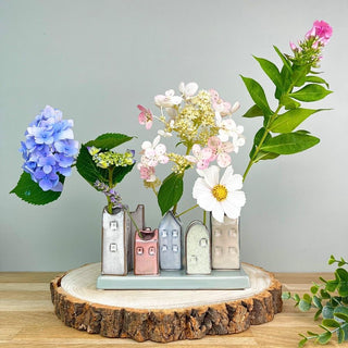 Mini Ceramic House Bud Vases | Rustic Flower Pots Glazed Posy Vases on Plinth