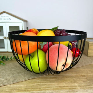 Modern Black Metal Fruit Bowl | Large Wire Fruit Basket for Kitchen Storage 25cm