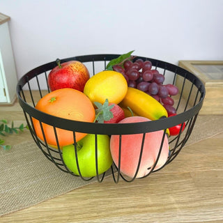 Modern Black Metal Fruit Bowl | Large Wire Fruit Basket for Kitchen Storage 25cm