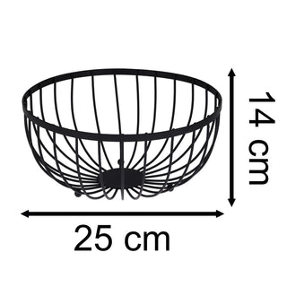 Modern Black Metal Fruit Bowl | Large Wire Fruit Basket for Kitchen Storage 25cm