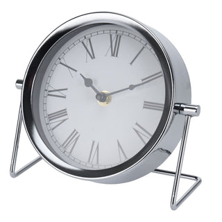 Modern Silver Metal Mantel Clock | Battery Operated Table Clock With Stand 16cm