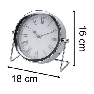 Modern Silver Metal Mantel Clock | Battery Operated Table Clock With Stand 16cm