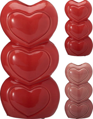 Multi Heart Vase | Decorative Stacked Hearts Ceramic Flower Vase - 20cm