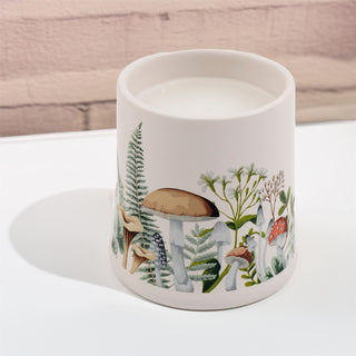 Mushroom Unscented Ceramic Candle | Toadstool Holder with White Wax Candle -9cm