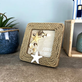 Nautical Jute Rope Photo Frame | White Star Rustic Rope Picture Frame - 10x10cm