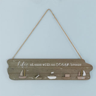 Nautical Wall Art Hanging Sign | Coastal Wall Mounted Sailboat Plaque - 40cm