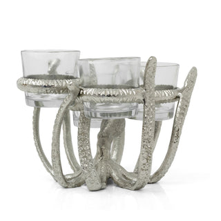Octopus Tealight Holder | Silver Aluminium Nautical Candle Holder - 19x17cm