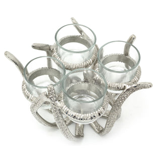 Octopus Tealight Holder | Silver Aluminium Nautical Candle Holder - 19x17cm
