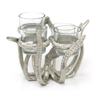 Octopus Tealight Holder | Silver Aluminium Nautical Candle Holder - 19x17cm