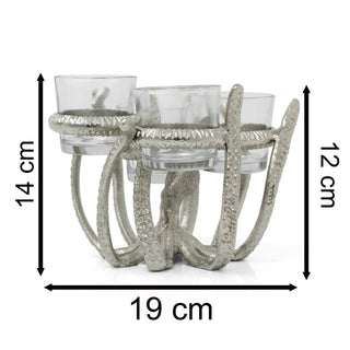 Octopus Tealight Holder | Silver Aluminium Nautical Candle Holder - 19x17cm