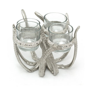 Octopus Tealight Holder | Silver Aluminium Nautical Candle Holder - 19x17cm