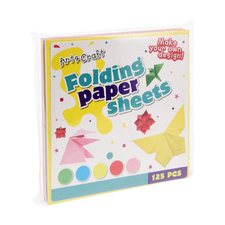 Origami Set with 125 Sheets | Coloured Square Folding Craft Paper 15x15cm
