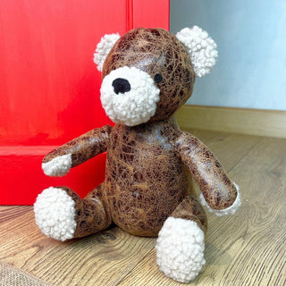 Otis Teddy Bear Doorstop | Faux Leather Brown Teddy Door Stop 1.5kg - 24cm
