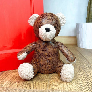 Otis Teddy Bear Doorstop | Faux Leather Brown Teddy Door Stop 1.5kg - 24cm