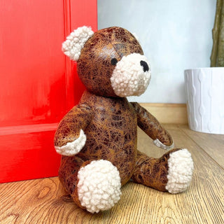 Otis Teddy Bear Doorstop | Faux Leather Brown Teddy Door Stop 1.5kg - 24cm