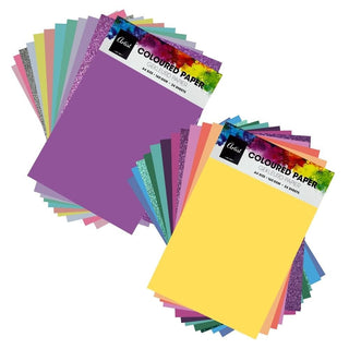 Pack of 2 A4 Coloured Paper Pads | Bright, Pastel & Glitter Craft Sheets