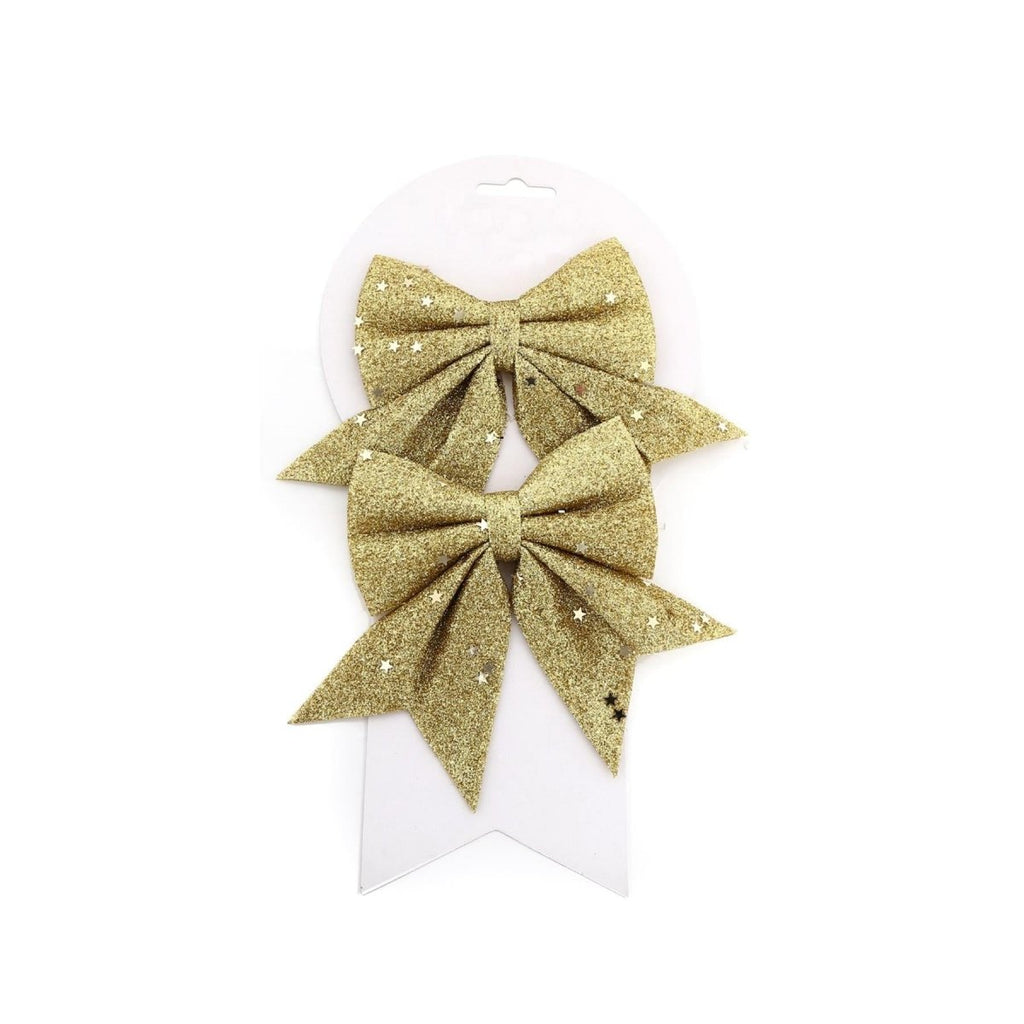 Pack of 2 Gold Glitter Present Bow Decorations - Christmas Tree Bows ...