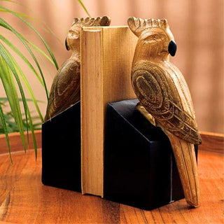 Pair of Sepia Palm Cockatoo Bookends | Decorative Tropical Bird Book Holders