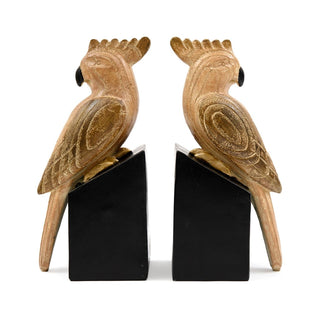 Pair of Sepia Palm Cockatoo Bookends | Decorative Tropical Bird Book Holders