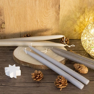 Pair of Tapered Dinner Candles | 2 Traditional Hand - dipped Taper Candles 30cm - Grey