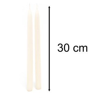 Pair of Tapered Dinner Candles | 2 Traditional Hand - dipped Taper Candles 30cm - White