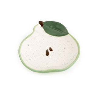 Pear Shaped Dish | Green Ceramic Pear Snack Bowl with Leaf Detail - 16cm