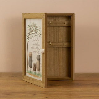 Pebble Family Key Box | Shabby Chic Wooden Key Cabinet Key Holder - 19x26cm