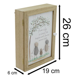 Pebble Family Key Box | Shabby Chic Wooden Key Cabinet Key Holder - 19x26cm