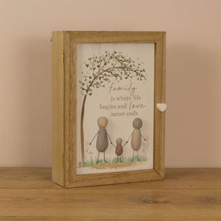 Pebble Family Key Box | Shabby Chic Wooden Key Cabinet Key Holder - 19x26cm