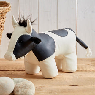 Penny Cow Doorstop | Faux Leather Black & White Country Cow Door Stop - 1.5kg